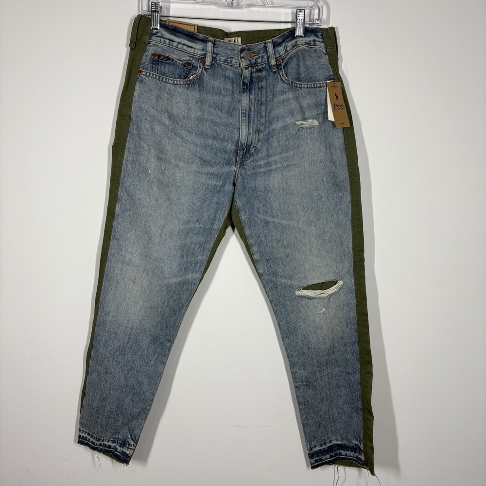 POLO RALPH LAUREN Avery Hybrid Boyfriend Jean Womens Pants Blue Jeans Army Green